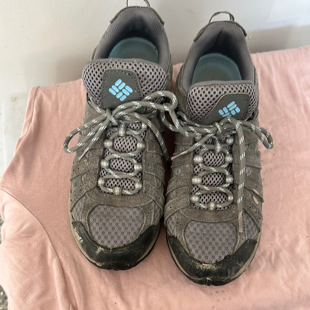 Gray and Blue Athletic Shoes